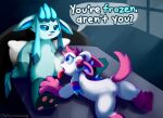  2021 bed bow cunnilingus eeveelution english_text featureless_crotch frozen furniture glaceon hi_res nintendo ohfourmouse oral pok&eacute;mon pok&eacute;mon_(species) ribbons sex stuck sylveon text tongue vaginal video_games window 