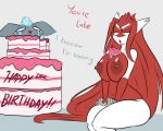  2018 anthro anthrofied big_breasts breasts cake carbink crystal dianbink diologue duo english_text fan_character female food hair latiar latias legendary_pok&eacute;mon lewdtias navel nintendo nipples nude pok&eacute;mon pok&eacute;mon_(species) pok&eacute;morph red_hair simple_background sitting tears text thick_thighs video_games white_background yellow_eyes 