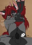  &lt;3 2017 anthro anthro_on_anthro balls blush butt butt_grab canine crossed_legs dark_fur dialogue duo english_text eyes_closed female fluff-kevlar from_behind_position fur hair hand_on_butt hybrid leg_grab legs_together legs_up looking_at_partner male male/female male_penetrating mammal moan nytro open_mouth penetration penis pussy red_hair scar selfcest sex signature square_crossover talia_(fluff-kevlar) text unusual_position vaginal vaginal_penetration watermark 