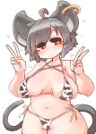  &lt;3 ? absurd_res ahoge animal_humanoid animal_print big_breasts big_ears bikini blush breasts clothed clothing cow_print double_v_sign ear_piercing ear_ring female gesture grey_hair hair hi_res humanoid mammal mammal_humanoid mouse_humanoid murid murid_humanoid murine murine_humanoid navel nazrin piercing red_eyes rodent rodent_humanoid sabitare sagging_breasts short_hair solo swimwear touhou v_sign video_games 
