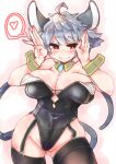  &lt;3 ahoge animal_humanoid big_breasts big_ears blush breasts cleavage clothed clothing female garter_straps grey_hair hair hi_res humanoid legwear leotard mammal mammal_humanoid mouse_humanoid murid murid_humanoid murine murine_humanoid nazrin pendant raised_arms red_eyes rodent rodent_humanoid sabitare shirt_collar short_hair smile solo thigh_highs touhou video_games 