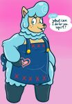  alpaca animal_crossing anthro apron belly big_belly bulge button_(disambiguation) camelid clothing cyrus_(animal_crossing) dialogue hi_res male mammal nintendo overbite overweight overweight_male pompadour sinribbons solo video_games 