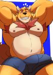  2021 absurd_res anthro armpit_hair belly blush body_hair bulge canid canine canis clothed clothing domestic_dog erection erection_under_clothing genital_outline hi_res male mammal moobs nipples overweight overweight_male penis_outline solo underwear vitashi 