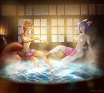  artist_honeyson canid canine chilling duo fan_character fox girly hi_res honeyson hot_spring illustration lagomorph leporid male male/male mammal onsen rabbit water 