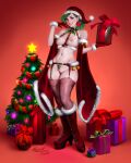  areola boots breasts christmas christmas_clothing christmas_headwear christmas_tree clothing elf female footwear genitals gift gloves handwear hat headgear headwear hi_res holding_gift holding_object holidays humanoid humanoid_pointy_ears legwear lerapi looking_at_viewer nipples not_furry plant pubes pussy santa_hat solo thigh_highs tree 