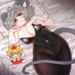  :3 absurd_res ahoge animal_humanoid bed bedding big_breasts blanket blush breasts cleavage clothed clothing female furniture grey_hair hair hi_res humanoid legwear leotard lying mammal mammal_humanoid mouse_humanoid murid murid_humanoid murine murine_humanoid nazrin on_back orange_hair pillow plushie red_eyes rodent rodent_humanoid sabitare short_hair shou_toramaru solo tights tissue_box touhou video_games 