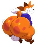  2021 absurd_res anthro backsack balls big_butt bottomless butt canid canine clothed clothing digital_media_(artwork) fox fur genitals hi_res huge_butt hyper hyper_butt looking_at_viewer looking_back male mammal orange_body orange_fur presenting presenting_hindquarters simple_background smile solo sssonic2 superiorfox_(superiorfoxdafox) sweater thick_thighs topwear white_body white_fur wide_hips 