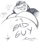  2021 absurd_res afurreak anthro belly biped clothed clothing dreamworks fish hi_res male marine moobs mr._shark_(the_bad_guys) navel overweight overweight_male shark solo text the_bad_guys 