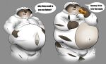  2021 absurd_res anthro belly big_belly burger canid canine canis dreamworks eating eddiefragoso english_text food hi_res male mammal mr._wolf_(the_bad_guys) navel obese obese_male onesie overweight overweight_male solo text the_bad_guys weight_gain wolf 