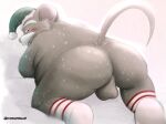  2021 all_fours anthro anus balls blush butt christmas christmas_clothing christmas_headwear clothing dober facial_hair genitals hat headgear headwear hi_res holidays male mammal murid murine mustache overweight overweight_male rat rodent santa_hat snow solo 