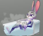  3_toes absurd_res anthro bathroom breasts butt disney feet female furniture genitals hand_on_butt hi_res judy_hopps lagomorph leporid mammal narrowed_eyes nude pink_nose pivoted_ears purple_eyes pussy rabbit seductive shadow simple_background small_breasts soles solo toes zigrock001 zootopia 