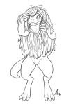 2018 3_toes 4_fingers anthro biped black_and_white bottomless clothed clothing crestfallenartist crotch_lines crusch_lulu cute_fangs digital_drawing_(artwork) digital_media_(artwork) digitigrade eyelashes featureless_crotch feet female fingers front_view full-length_portrait line_art lizard monochrome overlord_(series) portrait pupils reptile scalie signature simple_background slit_pupils solo standing thick_tail thick_thighs toes unfinished white_background 