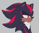  anthro black_hair black_nose bust_portrait chest_tuft eulipotyphlan grey_background hair hedgehog hi_res male mammal multicolored_hair portrait red_eyes red_hair sega shadow_the_hedgehog side_view signature simple_background solo sonic_the_hedgehog_(series) spacemvtt tuft two_tone_hair 