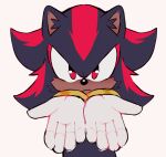  2021 anthro black_hair black_nose bracelet clothing digital_media_(artwork) eulipotyphlan front_view frown gloves hair half-length_portrait handwear hedgehog jewelry looking_at_viewer male mammal multicolored_hair outstretched_hand portrait red_eyes red_hair sega shadow_the_hedgehog simple_background solo sonic_the_hedgehog_(series) spacemvtt two_tone_hair white_background white_clothing white_gloves white_handwear 