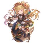  1girl animal_ears bangs bare_shoulders bird blonde_hair boots breasts chibi chicken earrings eyebrows_visible_through_hair granblue_fantasy hair_ornament harvin jewelry knee_boots long_hair looking_at_viewer machine mahira_(granblue_fantasy) minaba_hideo official_art red_eyes robot_animal sitting small_breasts thighhighs transparent_background 