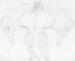  4_toes 5_fingers anthro balls big_muscles blush cartoon_network chiropteran fangs feet fingers genitals huge_muscles hyper hyper_muscles male mammal max_(sci) monochrome muscular muscular_male nipples penis sbshouseofpancakes smile solo summer_camp_island toes traditional_media_(artwork) 