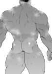  1boy ass back bara boku_no_hero_academia completely_nude endeavor_(boku_no_hero_academia) feet_out_of_frame from_behind greyscale head_out_of_frame male_focus monochrome muscular muscular_male nude pain-lucky777 short_hair solo steam thick_thighs thighs wet 
