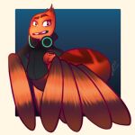  2021 anthro arachnid arthropod black_clothing black_topwear blue_background bottomless clothed clothing digital_media_(artwork) digital_painting_(artwork) dreamworks female fur gradient_background head_tuft headphones headphones_around_neck ms._tarantula_(the_bad_guys) mygalomorph orange_body orange_fur red_body red_fur signature simple_background solo spider tarantula the_bad_guys topwear tuft zara_louis 