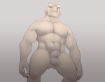  abs absurd_res animal_genitalia anthro big_muscles claws fetch_(artist) genitals grey_body grey_skin hi_res humanoid leeds male muscular muscular_anthro muscular_male pecs sheath simple_background solo standing yellow_sclera 