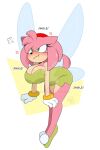  accessory amy_rose angry angry_look anthro big_breasts blush bracelet breasts cleavage clothed clothing dress eulipotyphlan female footwear gloves green_clothing green_dress green_eyes green_footwear green_shoes hair hair_accessory hairband handwear hedgehog hi_res huge_breasts jewelry mammal pink_body pink_hair sega shoes simple_background sirensarts solo sonic_the_hedgehog_(series) tan_body tan_skin tinker_bell_(disney) white_clothing white_gloves white_handwear wide_hips wings 