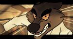  abstract_background anthro brown_body brown_fur canid canine canis clothing fangs fur grin head_tuft honeysweetbite male mammal mr._wolf_(the_bad_guys) neck_tuft smile solo the_bad_guys topwear tuft white_clothing white_topwear wolf yellow_eyes 