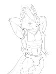 2021 abs absurd_res anthro arm_tuft athletic athletic_anthro athletic_male belly_tuft belt belt_accessory big_calves big_pecs big_quads black_and_white briefs bristol bulge canid canine canis cheek_tuft chin_tuft closed_smile clothed clothed_anthro clothed_male clothing digital_drawing_(artwork) digital_media_(artwork) ears_outwards ears_up elbow_tufts eye_patch eyewear facial_tuft front_view half-closed_eyes hands_behind_head happy head_tuft hi_res inner_ear_fluff jacket looking_forward male male_anthro mammal monochrome narrowed_eyes navel neckerchief nintendo open_clothing open_jacket open_topwear pecs pivoted_ears portrait serratus simple_background skimpy solo standing star_fox three-quarter_portrait topwear tuft underwear video_games white_background wolf wolf_o&#039;donnell 