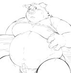  2021 anthro belly blush clothing domestic_pig hi_res humanoid_hands kemono male mammal momo_92698 moobs nipples overweight overweight_male sitting solo suid suina sus_(pig) underwear 