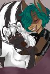  absurd_res anthro bed blush bunmaruart_(artist) cuddling duo furniture hi_res hybrid kare_rott_(character) mae_peppermint male male/male mammal mephitid piercing romantic romantic_couple skunk sleeping 