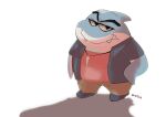  2021 anthro bottomwear clothing cute_fangs dreamworks fish male marine mr._shark_(the_bad_guys) negigi overweight overweight_male pants shark shirt simple_background solo the_bad_guys topwear white_background 