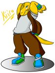  2020 absurd_res anthro blue_clothing blue_eyes blue_footwear blue_shoes bottomwear brown_bottomwear brown_clothing brown_pants brown_scarf clothing digital_media_(artwork) footwear green_clothing green_footwear green_shoes hands_behind_head hi_res kiiro_(kiiro_endings) kiiro_endings lizard looking_at_viewer male pants reptile scales scalie scarf shirt shoes signature simple_background skink solo standing three-quarter_view topwear white_background white_clothing white_shirt white_topwear wristband yellow_body yellow_scales 