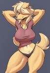  anthro big_breasts breasts canid canine clothing cooliehigh female hair hair_over_eye hi_res mammal one_eye_obstructed panties pose pubes solo underwear 