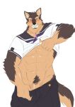  abs anthro blush canid canine canis clothing crystal domestic_dog flaccid genitals hi_res ioenami88 jewelry lifewonders live-a-hero male mammal muscular muscular_anthro muscular_male necklace penis penis_base presenting pubes pubraseer sailor_uniform solo undressing video_games 