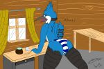  absurd_res anthro artist_mrnoone avian bird butt cartoon_network clothing girly hi_res male mordecai_(regular_show) presenting presenting_hindquarters regular_show solo unfinished 