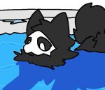  ambiguous_gender anthro black_body black_fur black_sclera canid canine canis changed_(video_game) daww fur goo_creature grey_background mammal partially_submerged puddle puro_(changed) simple_background solo swimming unknown_artist water white_eyes wolf 