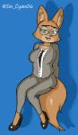  2021 absurd_res anthro big_breasts breasts canid canine canis clothed clothing diane_foxington digital_media_(artwork) dreamworks eyewear female fox fur green_eyes hi_res high_heels jewelry looking_at_viewer mammal necklace necktie office_clothing office_lady open_mouth open_smile orange_body orange_fur simple_background sin_cyan06 sin_teal smile solo the_bad_guys 