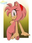  amy_rose anthro border breasts brown_nipples butt colored eulipotyphlan female fur hair hedgehog hi_res looking_at_viewer looking_back looking_back_at_viewer mammal nipples nude pink_body pink_fur pink_hair scut_tail sega short_tail sirenslut solo sonic_the_hedgehog_(series) white_border 