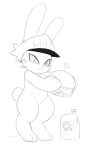  anthro burger clothing female food hat headgear headwear hi_res holding_food holding_object kekitopu lagomorph leporid looking_at_food looking_at_object mammal rabbit sketch solo standing 