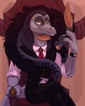  anthro clothed clothing crossed_legs disney grey_body hair lazerwing lizard male necktie reptile scalie sitting star_vs._the_forces_of_evil suit toffee_(svtfoe) yellow_eyes 