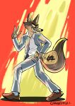 2021 5_fingers anthro bag bottomwear canid canine canis clothing dreamworks fingers footwear hi_res male mammal money_bag mr._wolf_(the_bad_guys) open_mouth pants shoes solo suit teeth the_bad_guys trashcamell wolf 