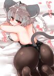  absurd_res ahoge animal_humanoid back_boob bedding blanket blush breasts clothed clothing female grey_hair hair hi_res humanoid legwear leotard looking_back lying mammal mammal_humanoid mouse_humanoid murid murid_humanoid murine murine_humanoid nazrin on_front pillow red_eyes rodent rodent_humanoid sabitare short_hair solo sound_effects tights touhou video_games 