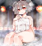  absurd_res ahoge animal_humanoid big_breasts big_ears blush breasts female grey_hair hair hi_res holding_object hot_spring humanoid mammal mammal_humanoid mouse_humanoid murid murid_humanoid murine murine_humanoid nazrin onsen red_eyes rodent rodent_humanoid sabitare short_hair sitting smile solo steam touhou towel towel_only video_games water 
