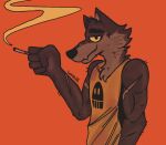  anthro canid canine canis cigarette clothed clothing dreamworks fur grey_body grey_fur lofihill looking_at_viewer male mammal mr._wolf_(the_bad_guys) muscular scar shirt simple_background smoke solo tank_top the_bad_guys topwear wolf 