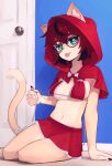  2021 5_fingers absurd_res aeiou_(yoako) alternate_version_at_source anthro bikini bikini_top blep bottomwear breasts brown_hair claws clothing clothing_pull domestic_cat eyewear felid feline felis female finger_claws fingers fur glasses green_eyes hair hi_res hood inside kemono looking_at_viewer mammal multicolored_body multicolored_fur navel pawpads power_symbol pupils red_hood short_hair signature skirt small_breasts solo swimwear tan_body tan_fur tongue tongue_out two_tone_body two_tone_fur unusual_pupils white_body white_fur yoako 