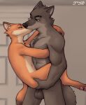  2021 absurd_res anal anal_penetration animal_humanoid anthro balls bodily_fluids canid canid_humanoid canine canine_humanoid canis carrying carrying_partner chest_tuft digital_drawing_(artwork) digital_media_(artwork) disney dreamworks duo duo_focus fox fox_humanoid fur genitals grayish group hi_res holding_butt humanoid kissing male male/male male_penetrating mammal mammal_humanoid mr._wolf_(the_bad_guys) nick_wilde nude pawpads paws penetration saliva saliva_on_face sex signature simple_background the_bad_guys tuft wolf yellow_eyes zootopia 