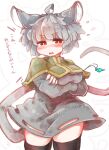  absurd_res ahoge animal_humanoid big_breasts big_ears blush breasts capelet clothed clothing crossed_arms dress female grey_hair hair hi_res humanoid japanese_text legwear mammal mammal_humanoid mouse_humanoid murid murid_humanoid murine murine_humanoid nazrin open_mouth pendant red_eyes rodent rodent_humanoid sabitare short_hair solo teeth text thigh_highs touhou translation_request video_games 