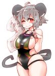  absurd_res ahoge animal_humanoid big_breasts big_ears blush breasts camel_toe cleavage_cutout clothed clothing female grey_hair hair hi_res holding_object humanoid mammal mammal_humanoid mouse_humanoid murid murid_humanoid murine murine_humanoid navel nazrin one-piece_swimsuit one_eye_closed red_eyes rodent rodent_humanoid sabitare short_hair side_boob smile solo swimwear tight_clothing touhou towel video_games wink 