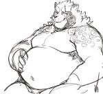  2021 anthro belly canid canine exe_exem gyobu kemono lifewonders male mammal moobs navel overweight overweight_male raccoon_dog scar simple_background sketch solo tanuki tattoo tokyo_afterschool_summoners video_games white_background 