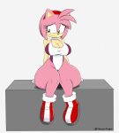  2019 amy_rose anthro breasts camel_toe clothing dynamictrigger22 eulipotyphlan footwear green_eyes hedgehog hi_res leotard mammal one-piece_swimsuit sega shoes sitting sonic_the_hedgehog_(series) swimwear thick_thighs wide_hips 
