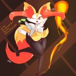  anthro braixen cute_expression female fire fluffy fluffy_tail happy hi_res neck_tuft nintendo one_eye_closed pinup pixyfox23 pok&eacute;mon pok&eacute;mon_(species) pose smile solo thick_thighs tuft video_games wink 