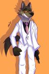  2021 anthro canid canine canis clothing dreamworks gun hi_res male mammal mr._wolf_(the_bad_guys) ranged_weapon sekeikometto shadow signature simple_background solo suit teeth the_bad_guys weapon wolf 
